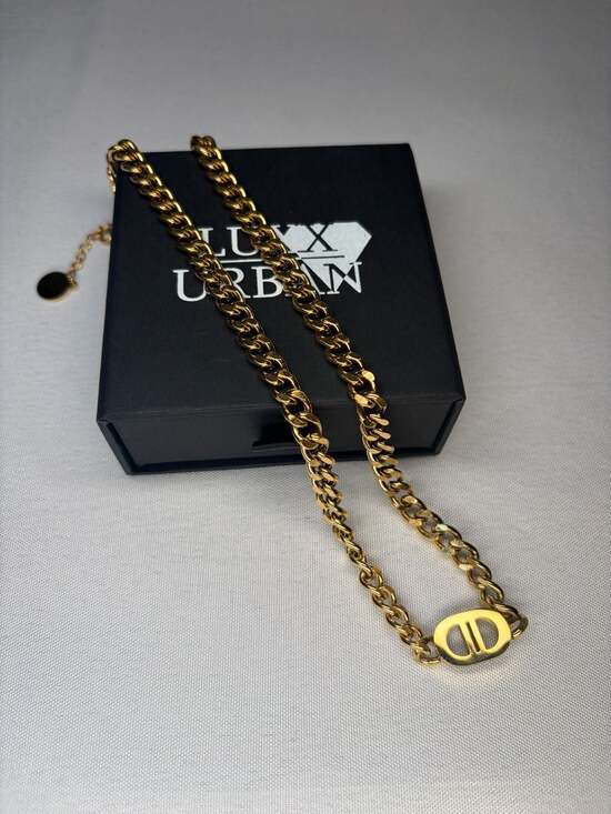 Luxx Urban Double D Monogram Cuban Chain Necklace Gold - Picture 3 of 4